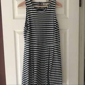 LOFT Navy Blue and White Striped Dress